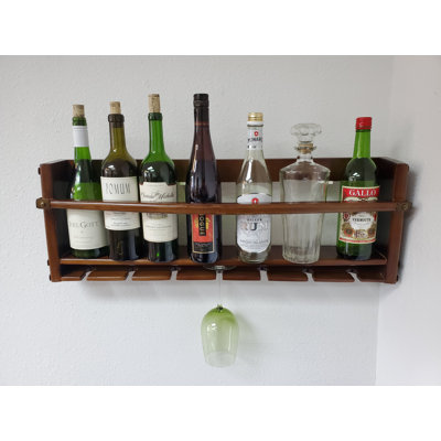 8 - Bottle Solid Wood Wine Bottle & Glass Rack in Brown