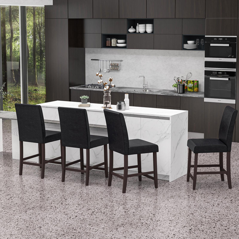 Manolis Upholstered Faux Leather Counter Stool with Solid Wood Frame