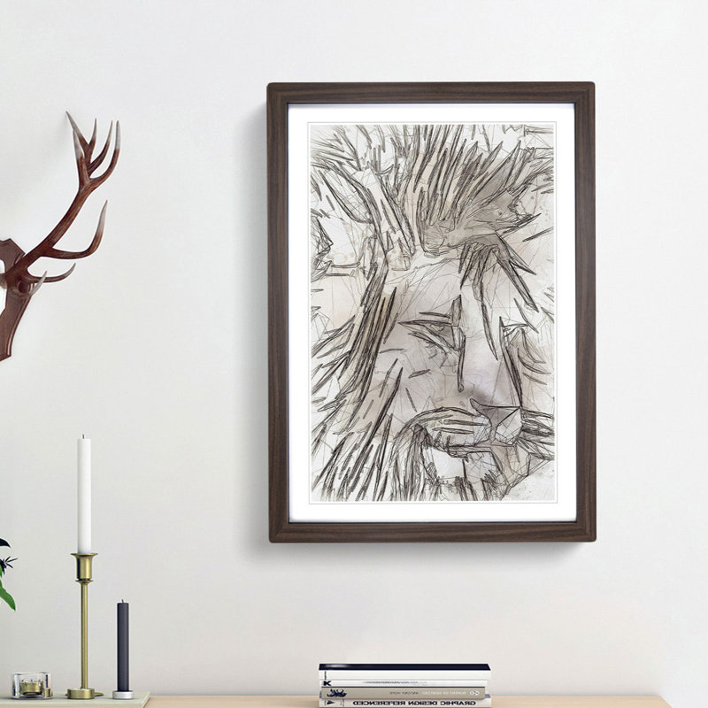 Abstract Lion Art - Picture Frame Graphic Art Print, 36cm H x 27cm W x 2cm D, Walnut Framed