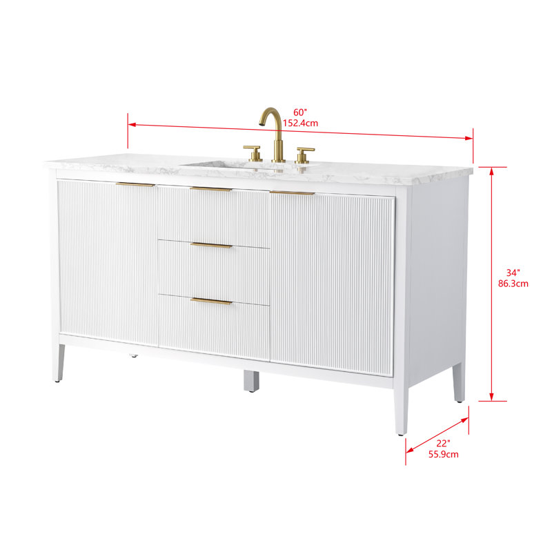Emma 60" W Single Vanity, White/Brushed Bronze
