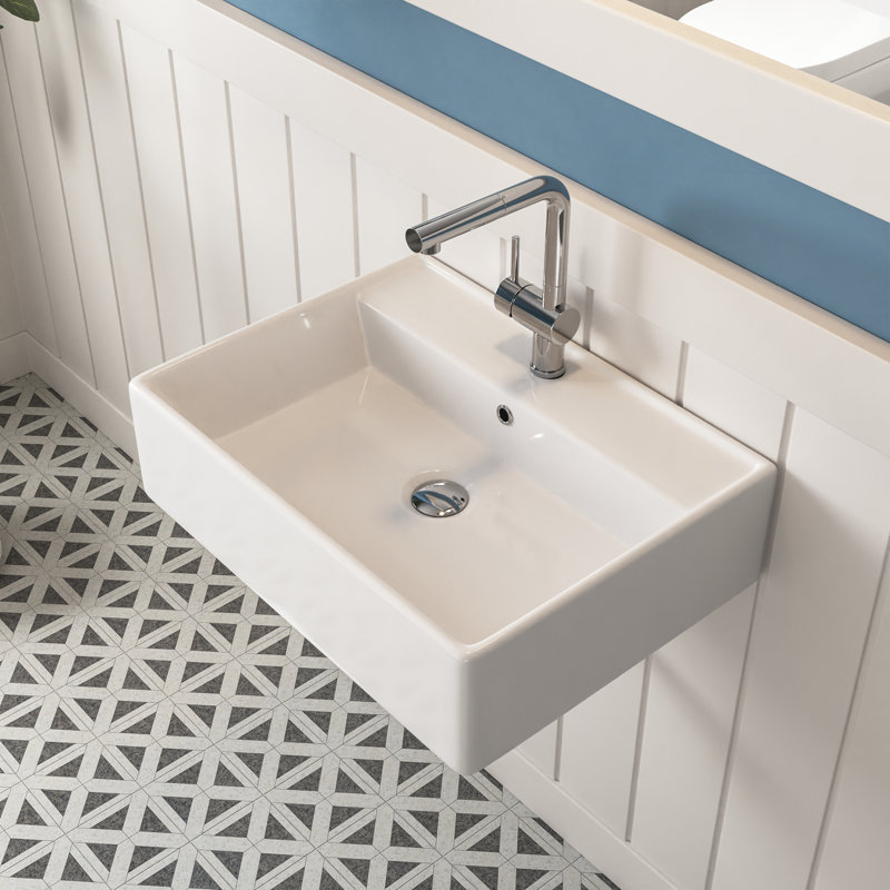 DeerValley 23" x 18" White Rectangular Vitreous China Wall Mount Bathroom Sink with Overflow & Single Faucet Hole