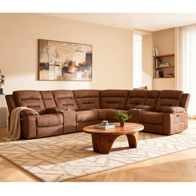 Canapé modulaire inclinable électrique 7 pièces, 2 fauteuils inclinables avec rangement et porte-gobelet