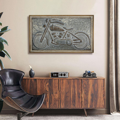 Décoration murale en métal à cadre en bois
