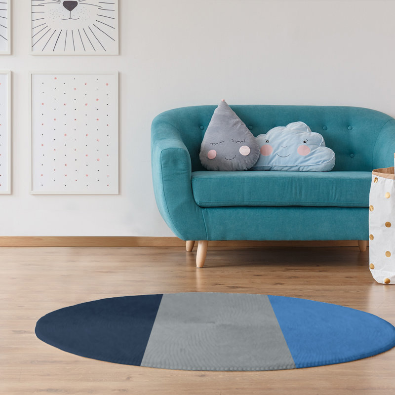 Tapis à rayures en poly-gris tennessee foote, Rond 5 pi