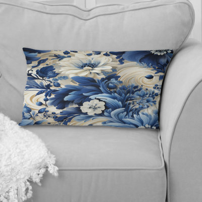 Coussin romantique à motif victorien tourbillons bleus romantiques - imprimé floral