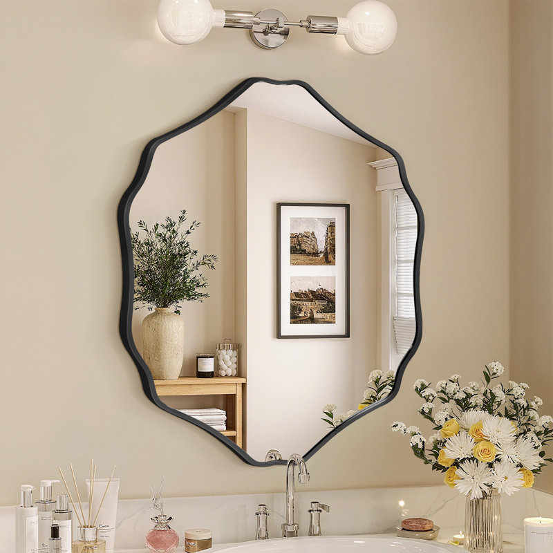 Miroir de meuble-lavabo irrégulier en verre trempé Hd, 32 po x 28 po, Noir