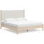 Lit très grand Mooran, revêtement en polyester blanc, bois brun clair-118778051-118778052