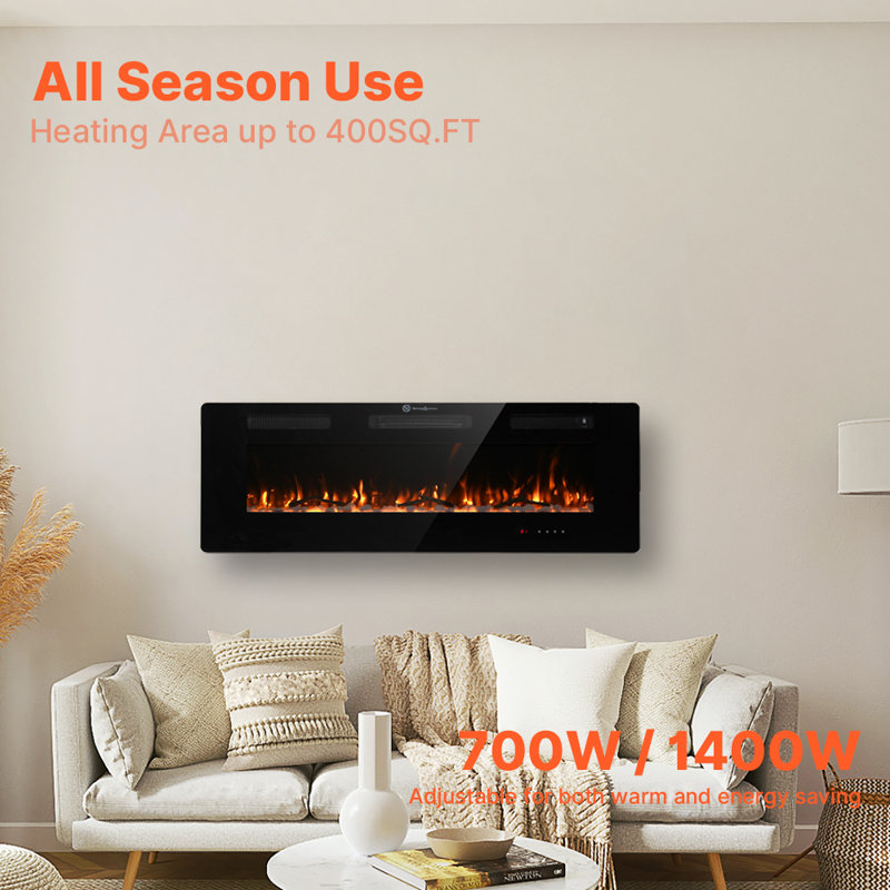 Delph Wall Mounted Electric Fireplace with Timer, Remote Control, Adjustable Flame Color, 700W/1400W
