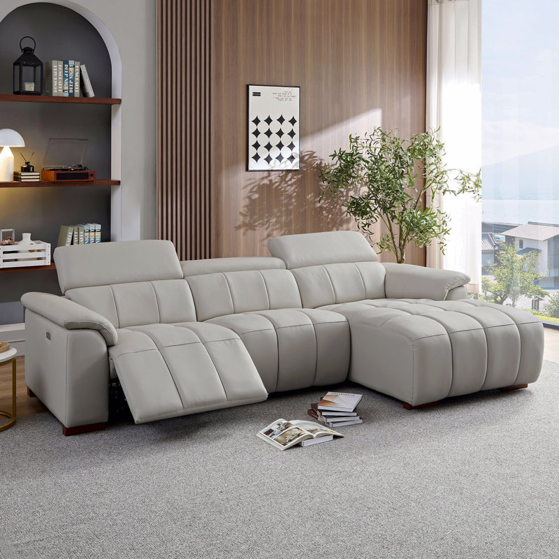 Canapé inclinable en cuir véritable à commande électrique avec canapé en forme de L, sièges de cinéma avec siège USB