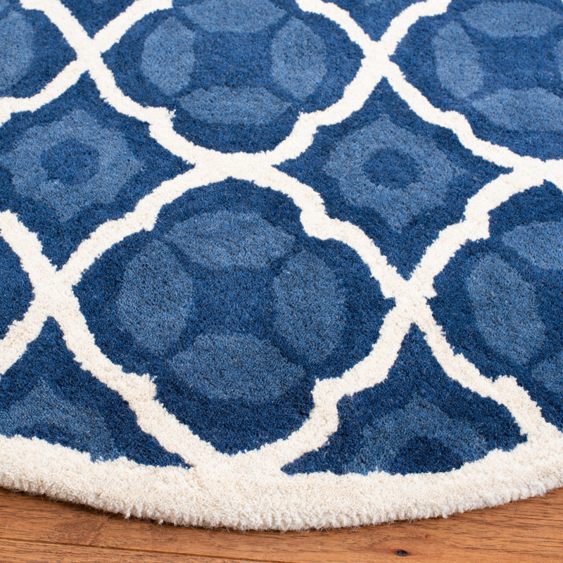 Carolene Hand Tufted Wool/Cotton/Latex Geometric Rug in Blue/Ivory, Round 7'