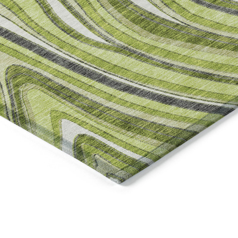 3' X 5' Lime Green And Charcoal Abstract Washable Indoor Outdoor Area Rug
