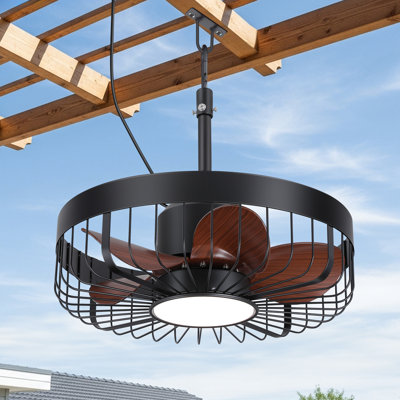 20" Outdoor Ceiling Fan, Waterproof  Fan, Plug In Caged Ceiling Fan With 3-Speeds For Patio Porch Pergola(Black)