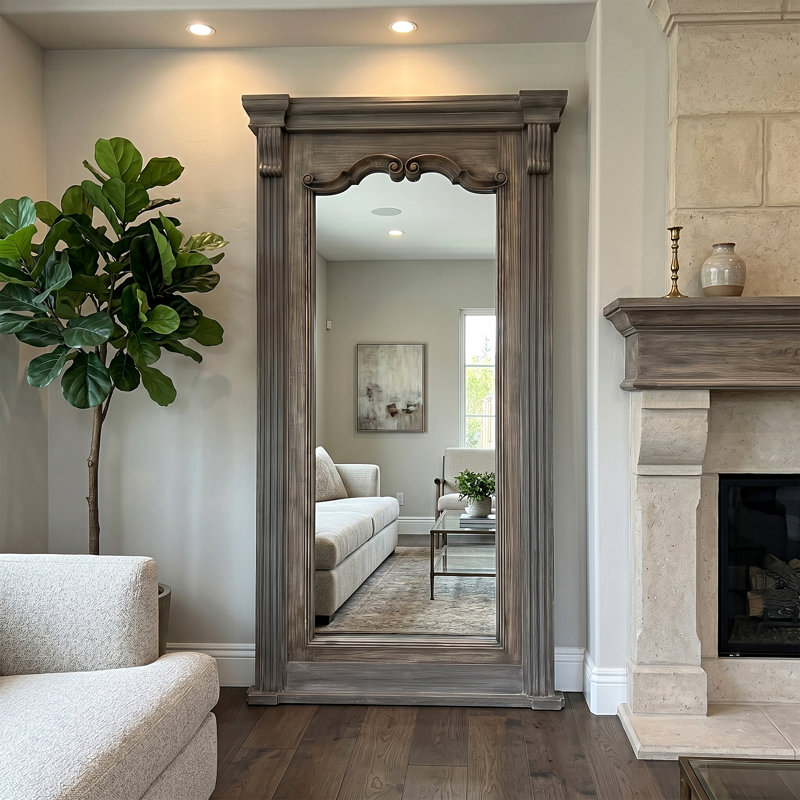 Miroir de plancher en bois naturel vieilli avec double poteau