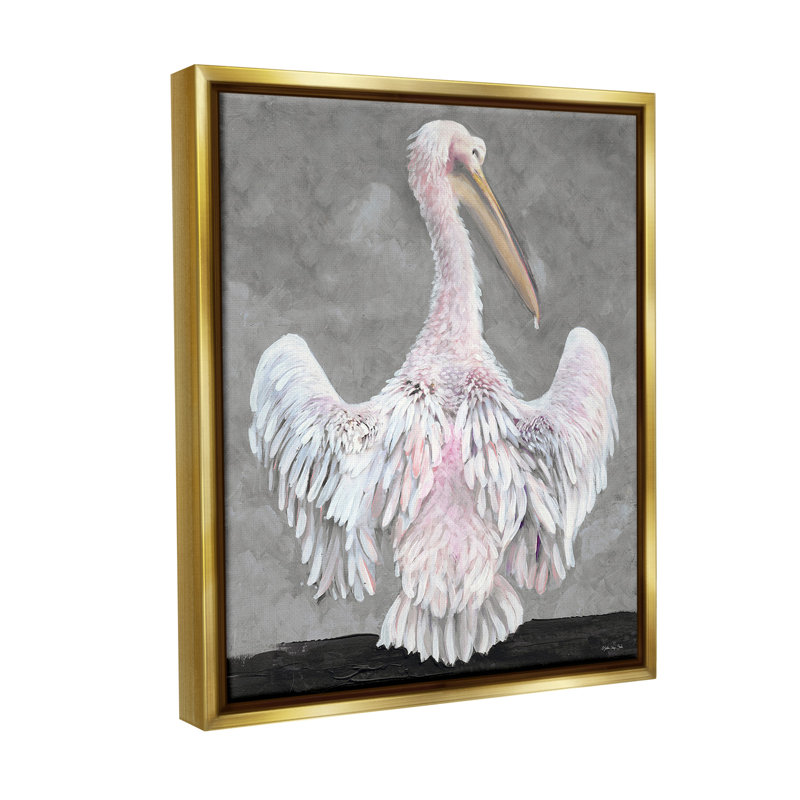 «Pelican Flapping Wings Floater Frame» par Steller Design Studio sur toile, Cadre flottant métallique doré, H 21 po x l 17 po
