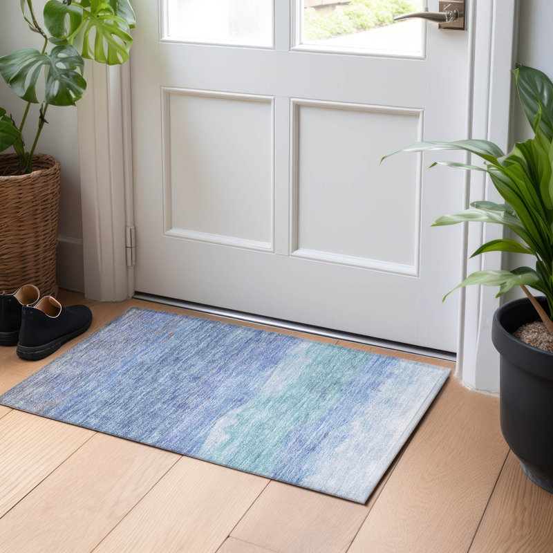 Tapis bleu intérieur / extérieur lavable à la machine Cinead ACN1699, Rectangle 1 pi 8 po x 2 pi 6 po