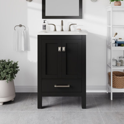 Minnich 24"W X 22"D Bathroom Vanity With White Carrara Quartz Countertop And Undermount Porcelain Sink