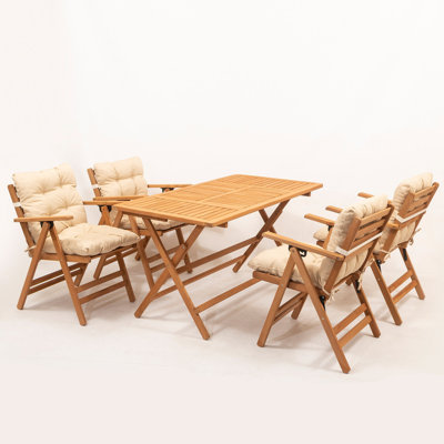 Maya 4 - Person Wood Patio Dining Set with Rectangular Table , Cushions Included