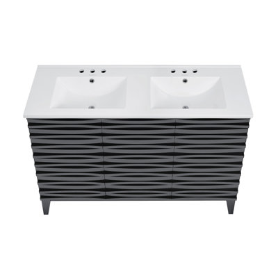 Cascade 48 In. Double Basin Bathroom Vanity With 3-Hole Ceramic Sink Top