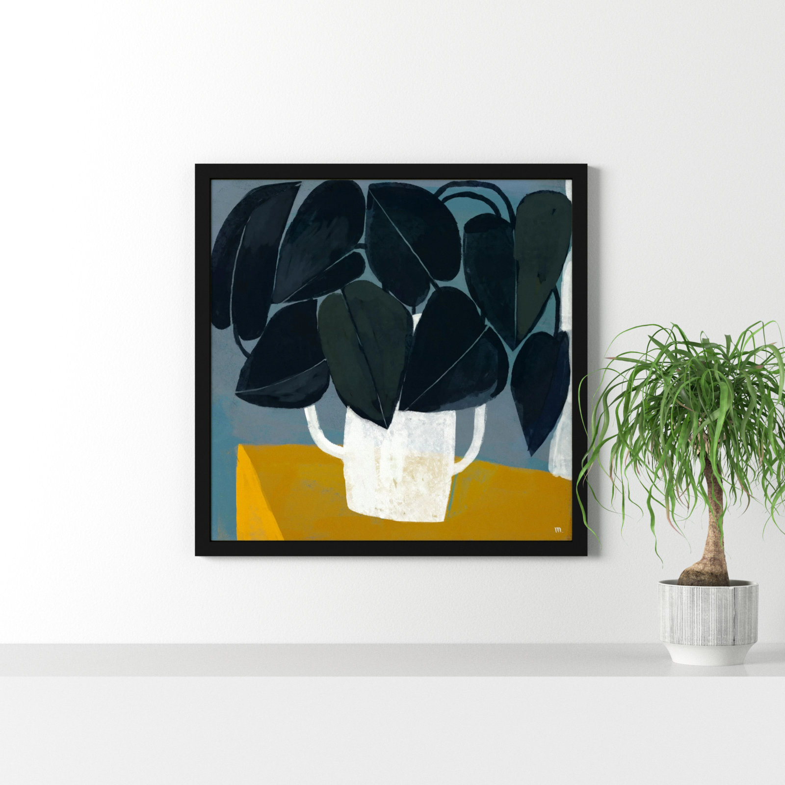 Plant "Summer Interior 1" Painting, Black, 36" H x 36" W x 1.25" D