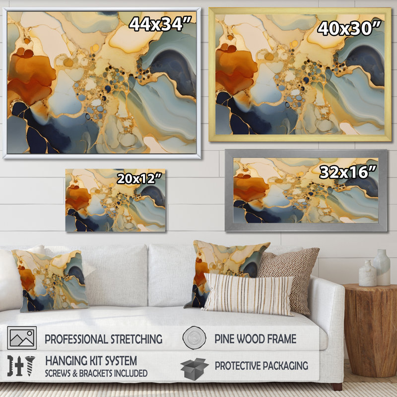 Art abstrait fluide brun de luxe II, Toile tendue, H 30 po x l 40 po x P 1,5 po