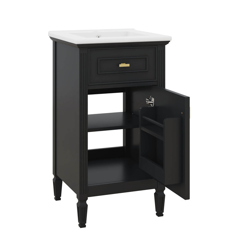 Meuble-lavabo de 20 po avec lavabo en céramique, meuble-lavabo autoportant avec tiroir inclinable et tablette réglable, Noir