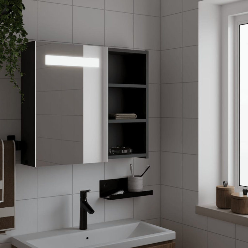 Adrianny W 52mm H Freestanding Framed Medicine Cabinet Mirror, 52 cm H x 60 cm W x 13 cm D, Black