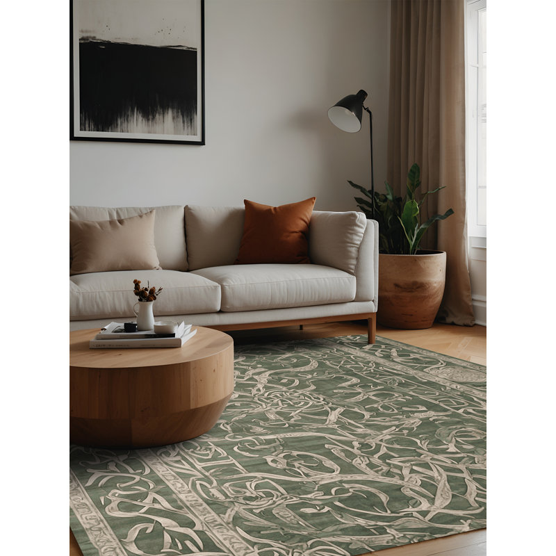 Machine Washable Green Area Rug, Square 7'