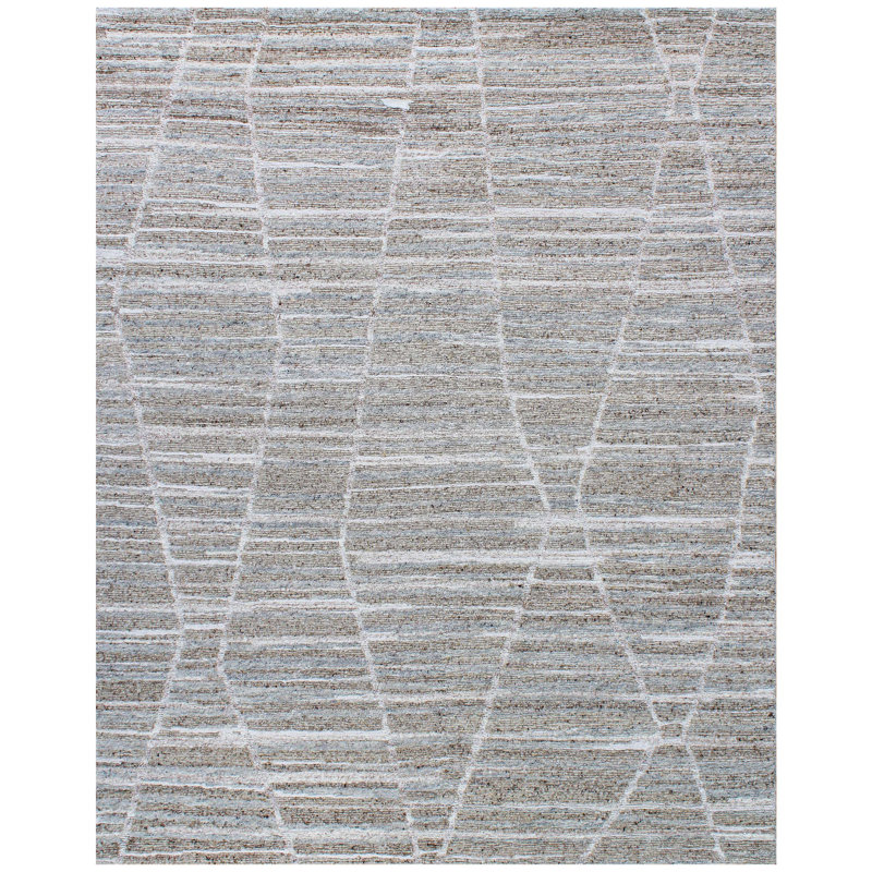 Tapis rectangulaire en laine noué à la main ivoire / gris / brun, Rectangle de 10 pi x 14 pi
