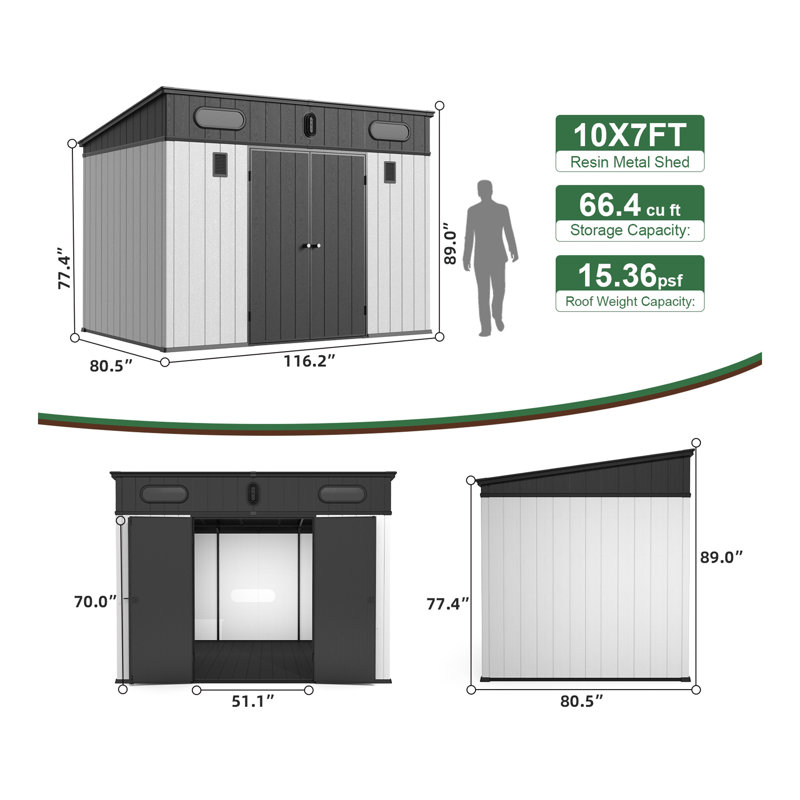 10 Ft. W X 7 Ft. D Plastic Storage Shed With Floor