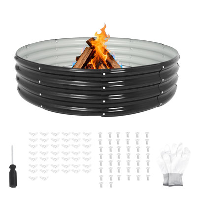 Anneau de foyer rond galvanisé de 1,5 m × 1,5 m × 30 cm, foyer rond galvanisé de 1,5 m de diamètre, foyer extérieur pour jardin, camping, feu de camp, noir