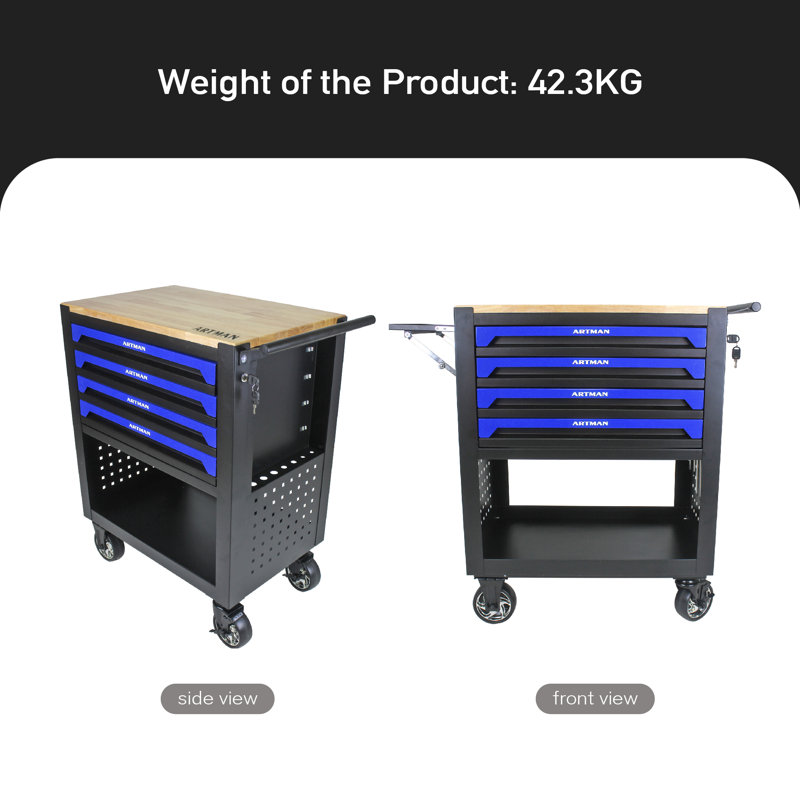 30.3'' W 4 -Drawer Steel Bottom Rollaway Chest with Wheels, Blue