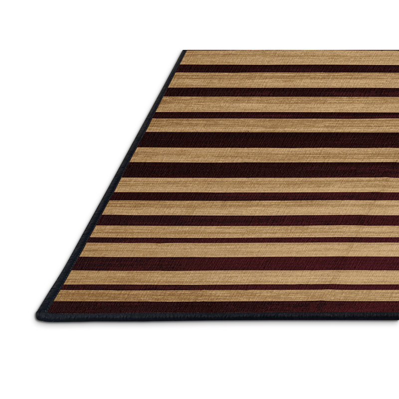 Tapis noir à rayures horizontales lavable à la machine, Rectangle 3 pi x 5 pi