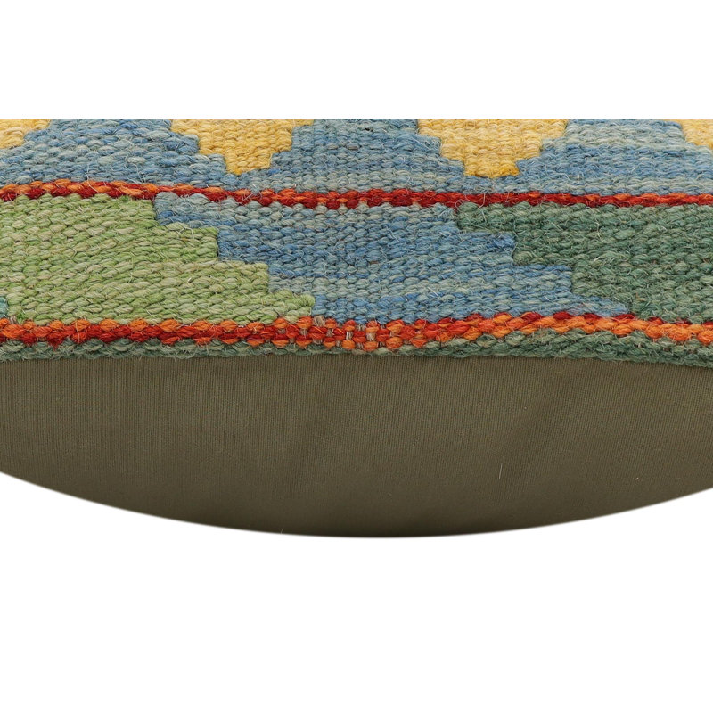 Housse et insert de coussin carré 100% laine, Rouille / bleu / or / vert