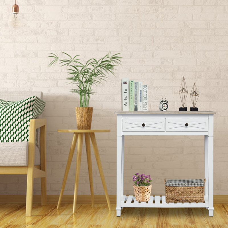 Entryway Table with Storage - Narrow Console Table with 2 Drawers and Shelf, Farmhouse Sofa Table, Wooden Small Hallway Tables for Entryway, Living Room, Hallway, Distressed White