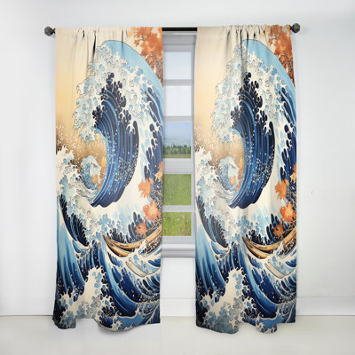 Masterpiece The Great Wave Of Kanagawa III - Modern Velvet Curtain - Room Darkening - 1 Panel