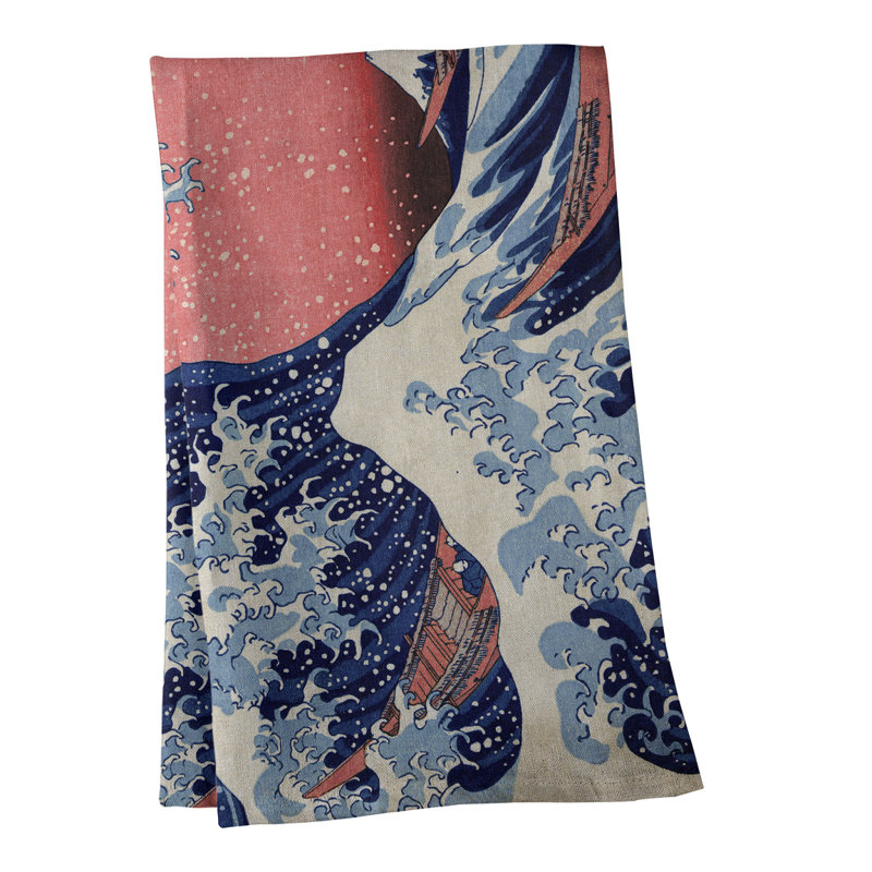 Serviette de thé magnifique wave, Polyester sergé, Bleu / Rouge