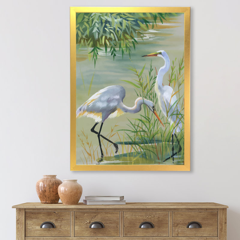 Heron Birds I - reproduction sur toile, Toile encadrée d'or, H 32 po x l 24 po x P 1,5 po