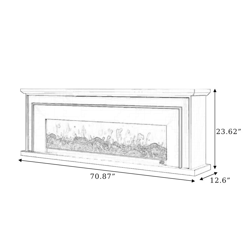 Black Solid Wood Freestanding TV Cabinet Fireplace, 23.62" H x 12.6" W x 70.87" D