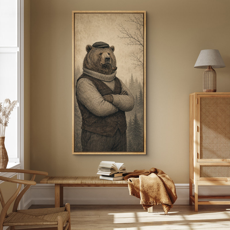 «Vintage Woodland Bear Gentleman Portrait», impression murale sur toile encadrée, Naturel