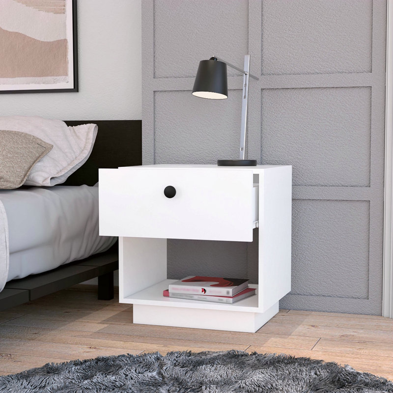 Table de chevet 1 tiroir, Blanc
