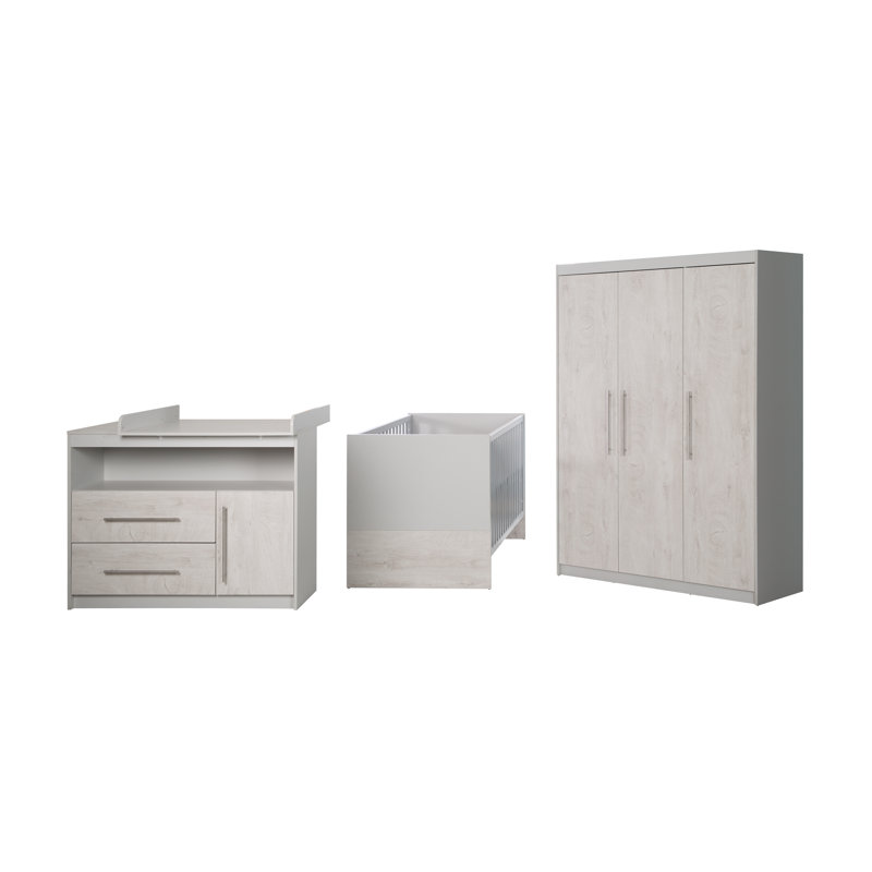 Maren Cot Bed 3-Piece Nursery Furniture Set, White, Wide (H 98cm x W 117cm x D 75cm)