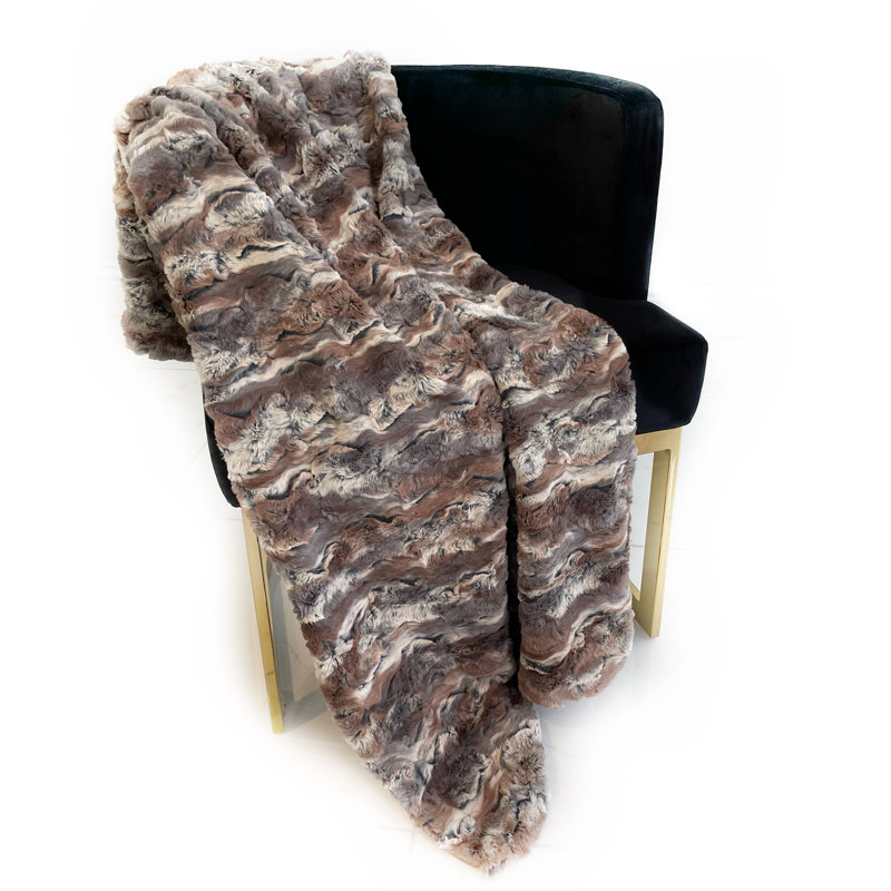 Couverture en fausse fourrure de lapin sauvage Plutus, Brun, L 70 po x L 90 po