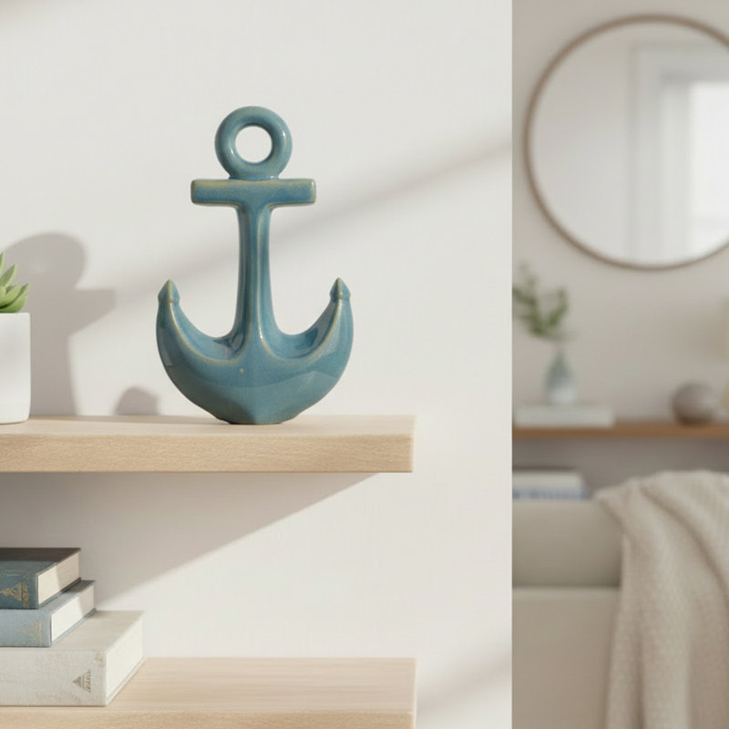 Ceramic Blue Anchor Decor