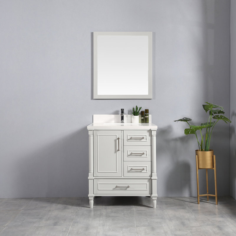 Ensemble de meuble-lavabo simple 30 po Muldoon, Blanc, Gris Coventry, Nickel brossé