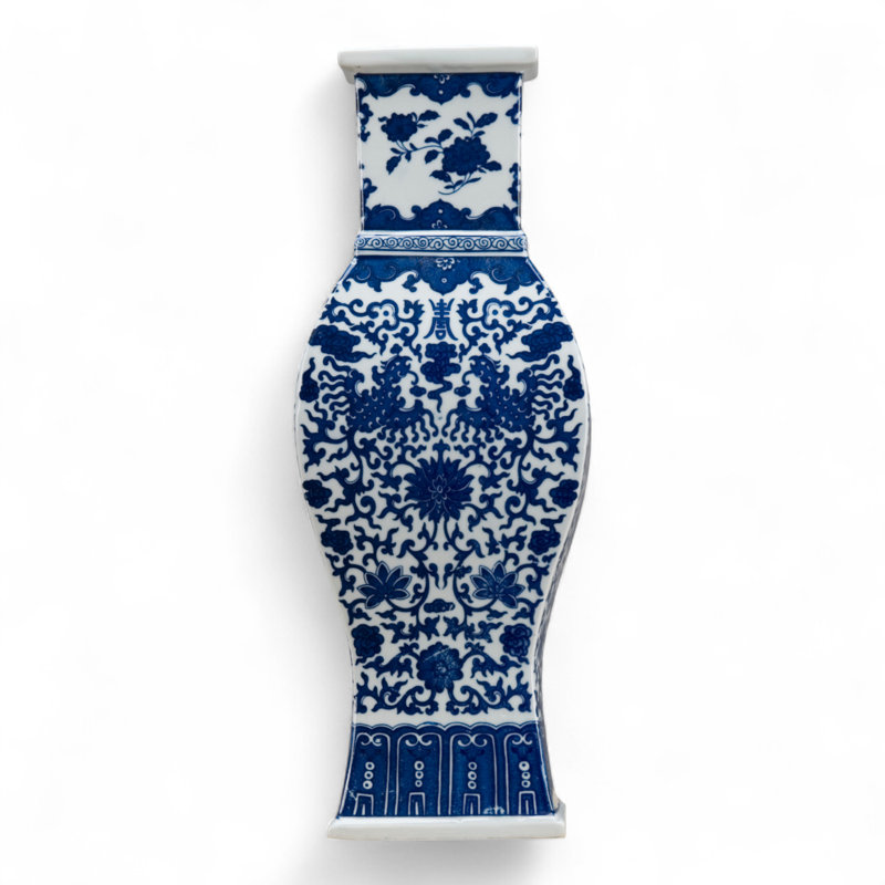 Rectangular Porcelain Vase Blue Floral