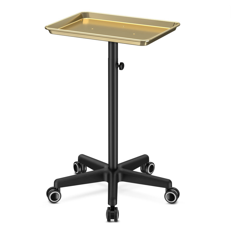 Utility Cart with Wheels Storage Cart with Tray Height Adjustable Salon Tray Cart, Golden