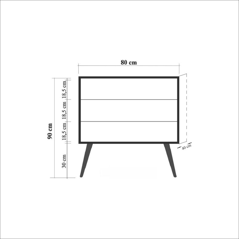 Commode 3 tiroirs l 31,5 po Bosse, Rouge / Noir / Beige