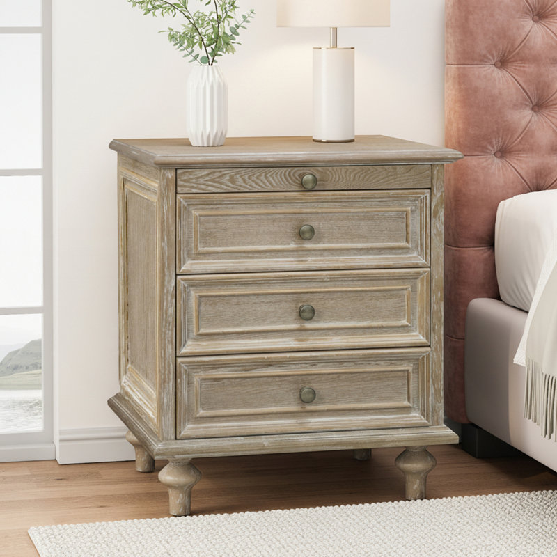 Farmhouse Nightstands Set of 2 with 4 Drawer, Wood Storage End Table with Hidden Pull-Out Shelf, Large Side Table with 4 Solid Wood Feet and Metal Handle, Easy Assembly, Natural/White