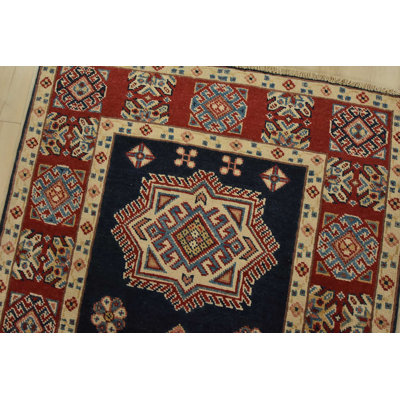 Kazak Runner 2’8” X 7’9” Blue Wool Tribal Hand-Knotted Oriental Rug