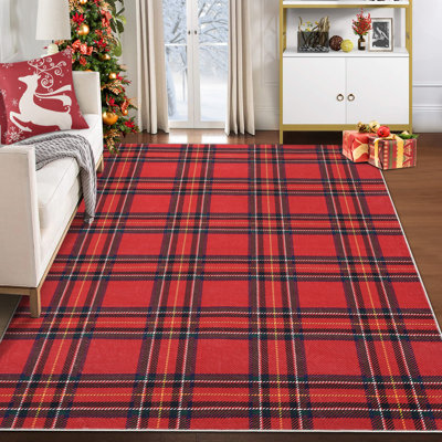 Tapis lavable, tapis de Noël à carreaux antidérapant pour salon ou chambre